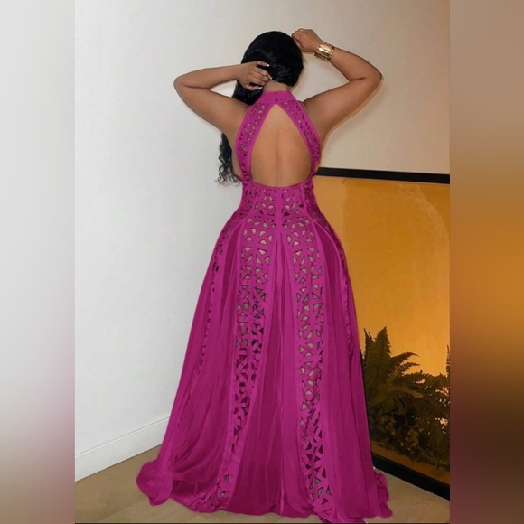 Elegant Purple Halter Maxi Dress - Picture 3 of 5